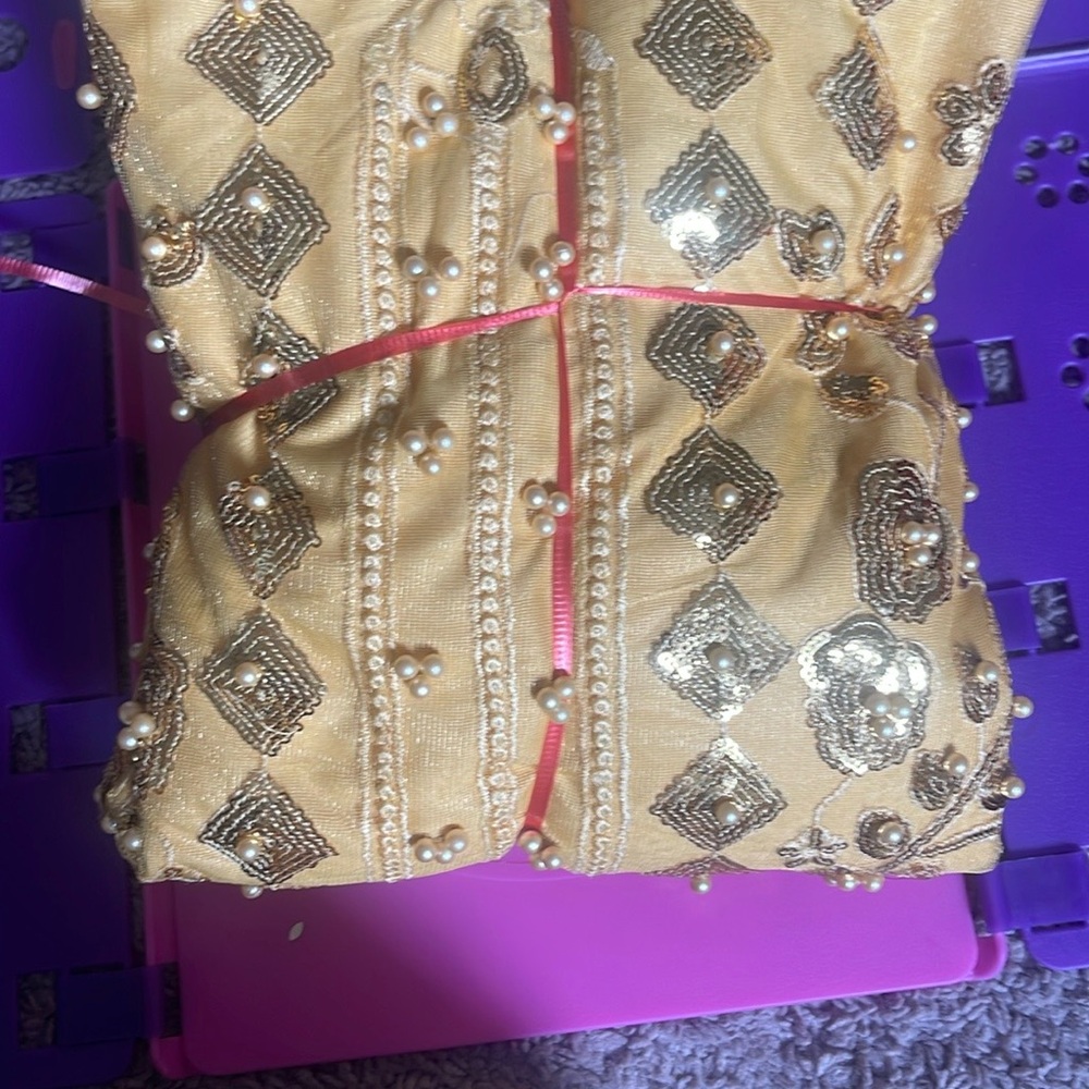 Elegant Gold women Dress with Pearl Accents